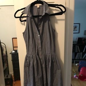 Navy blue and white poplin dress